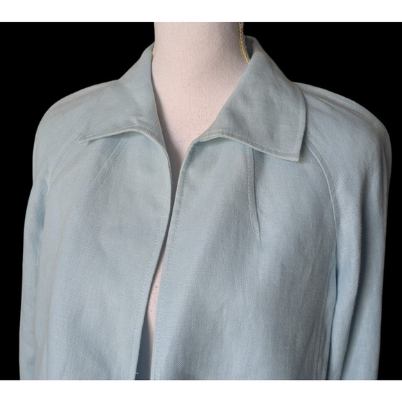 Talbots Pure Irish Linen Light Blue Open Front Jacket New Small Slit Sleeve - Picture 4 of 6
